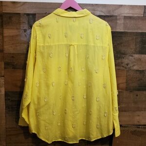 Maeve by Anthropologie Yellow Pineapple Embroidered Button-Up Shirt Cotton Sz 22